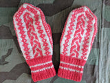 Vintage Red and White Knit Mittens