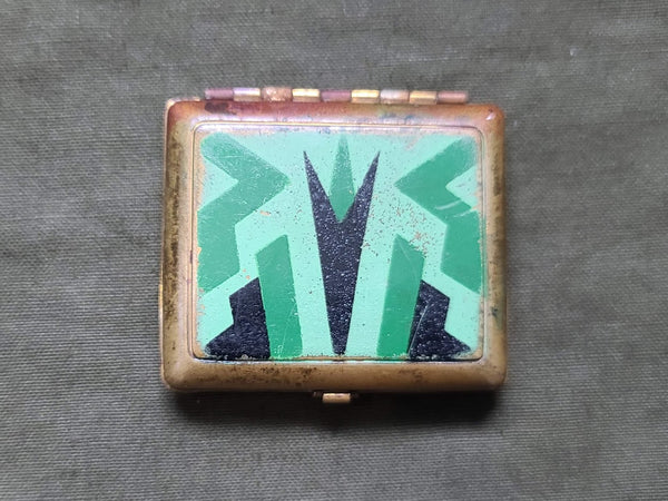 Vintage Small Green Art Deco Compact Annette 1920s 1930s 1940s