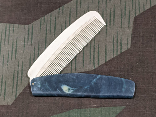 Vintage WWII-era German Blue White Celluloid Folding Comb