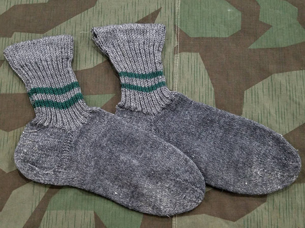 Vintage WWII-era German Gray Socks with Green Stripes