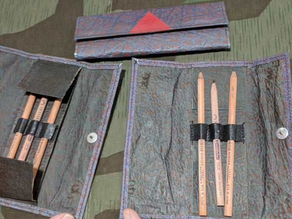 Vintage WWII-era German Pressed Paper Pencil Holder w/ 3 Pencils