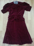 Vintage 1940s German Red Velvet Peplum Dress