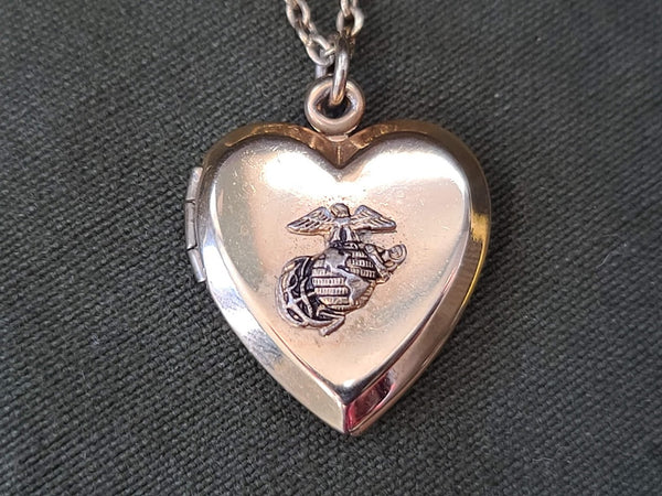 Vintage WWII 1940s Marine Corps Heart Shaped Locket Necklace