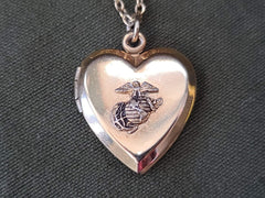 Vintage WWII 1940s Marine Corps Heart Shaped Locket Necklace