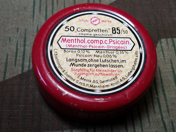Vintage WWII German Menthol-Psicain Medicine Pill Tin
