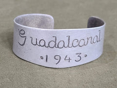Vintage WWII Guadalcanal 1943 Aluminum Cuff Bracelet