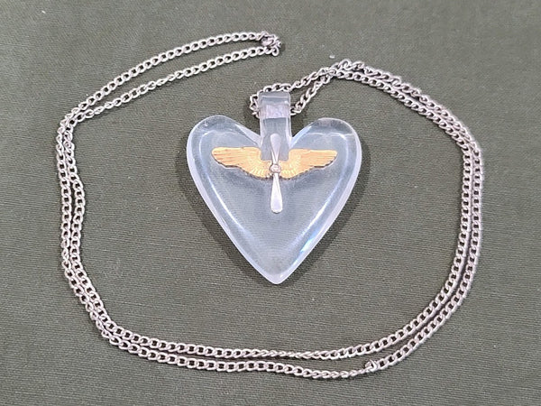Vintage WWII Lucite Heart Necklace with Air Army Corps Logo