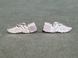 Vintage WWII Pilot Wing Sweetheart Screw-Back Earrings Sterling