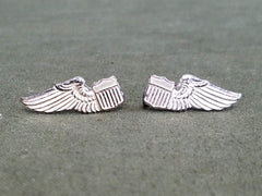 Vintage WWII Pilot Wing Sweetheart Screw-Back Earrings Sterling