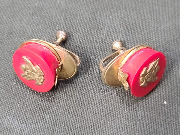 Vintage WWII Red US Army Hat Sweetheart Screw-back Earrings