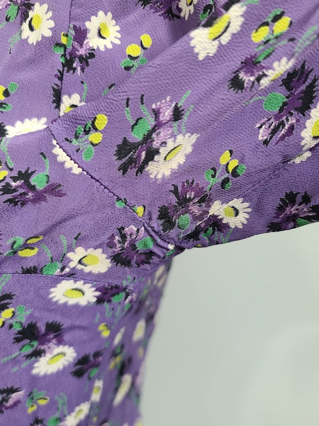 Purple Flower Print Dress <br> (B-35" W-26" H-33")