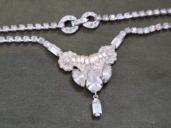 Rhinestone Flower Teardrop Necklace
