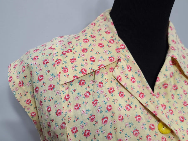Yellow Flower Print Dress <br> (B-40" W-36" H-42.5")