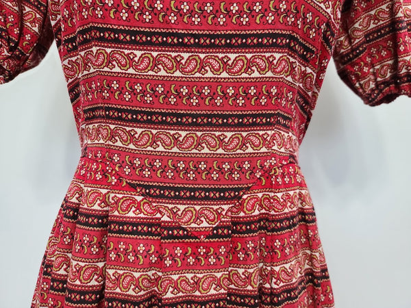 German Red Print Dirndl Dress <br> (B-35.5" W-27" H-45")