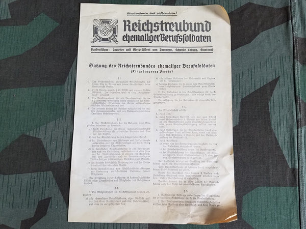 WWII German Reichstreubund Ehemaliger Berufssoldaten Leaflet 1938