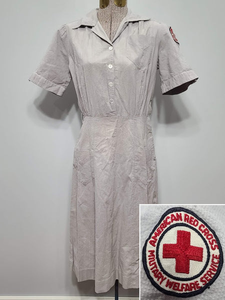 WWII Women's American Red Cross Military Welfare Service Seersucker Work Uniform Dress