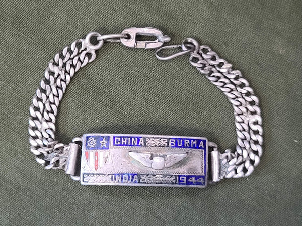 WWII CBI China Burma India 1944 Silver Sweetheart Bracelet Pilot Wings