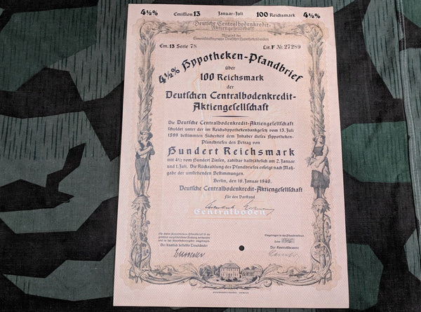 WWII German 1940 Bond for 100 Reichsmarks