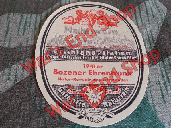 WWII German 1941 Naturwein Wine Bottle Label w/ Edelweiss