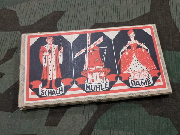 Vintage 1940s WWII German Chess Game Set Schach Mühle Dame Complete