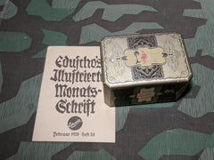WWII German Eduscho Coffee Tea Tin with 1938 Magazine