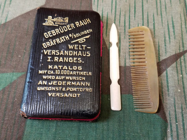 WWII German Gebrüder Rauh Advertising Travel Mirror and Comb