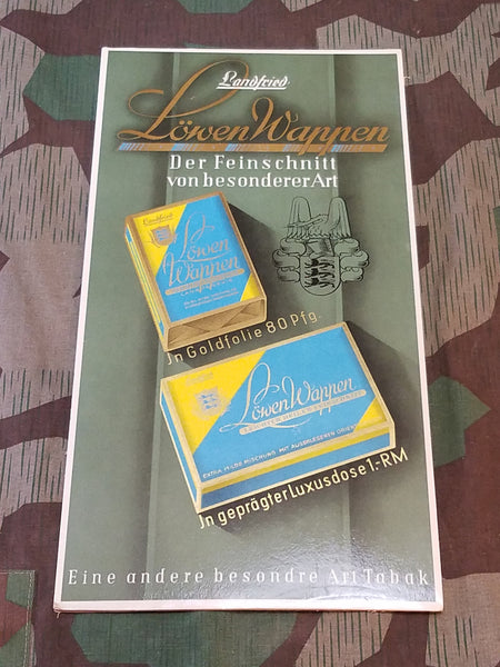 WWII German Landfried Löwen Wappen Tobacco Advertisement Sign