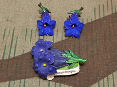 WWII German Oberammergau Enzian Flower Pin Earring Set ( Gebirgs / SignalsKaserne)