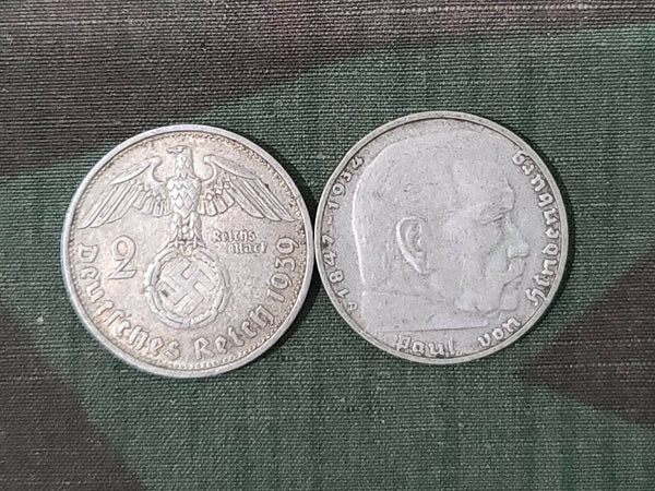 WWII German Original Silver 2 ReichsMark Coins