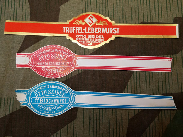 WWII German Sausage Wrappers - Leberwurst, Schinkenwurst, Blockwurst (Set of 3)