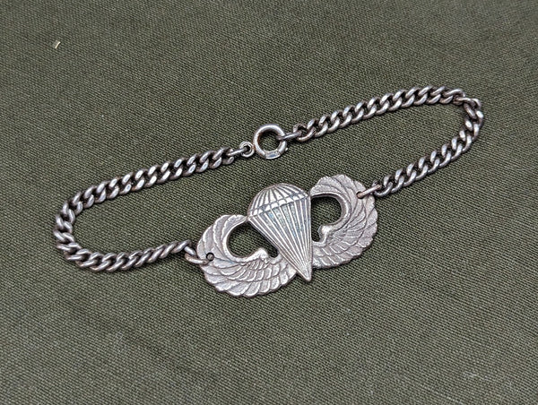 WWII Paratrooper Jump Wings Sterling Bracelet Sweetheart