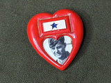 WWII Red In Service Heart Pin with Sweetheart Soldier Photo