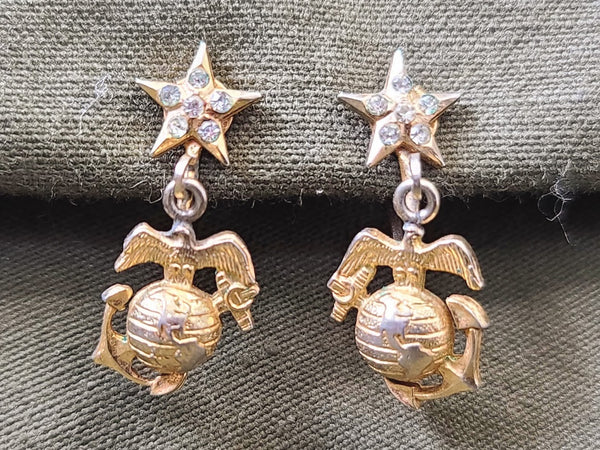 WWII Sweetheart Marine Corps Star Rhinestone Screw-Back Earrings