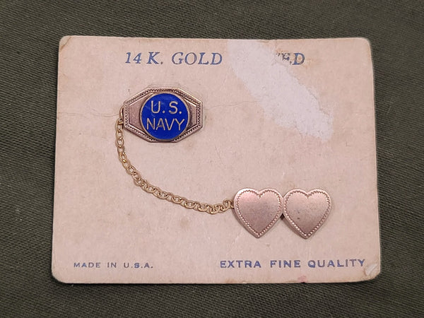 WWII Sweetheart US Navy Heart Chain Pins on Card