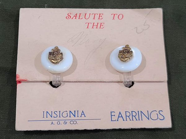 WWII Sweetheart Navy Insignia Clip-On Earrings