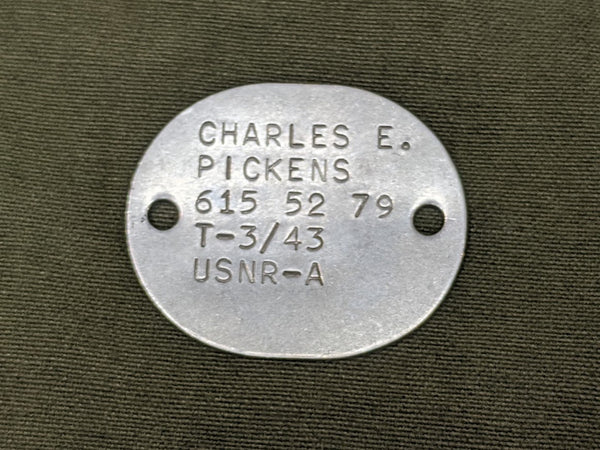 WWII USN Dog Tag 1943 Charles E. Pickens (Charlie Pickens Trio)