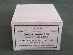 Box of 12 1943 Camouflage Gauze Bandages 2 Inch by 6 Yards