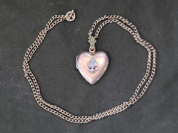 WWII US Navy Sweetheart Heart Locket Necklace