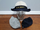 WWII US Navy WAVES Service Hat Seersucker Blue & White Covers Size 23