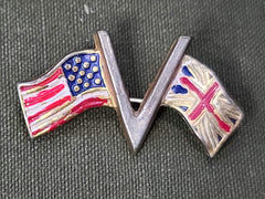 WWII V for Victory Pin US and British Flags