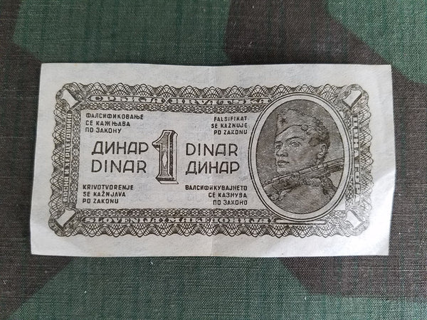 WWII Yugoslavia 1 Dinar Note Paper Money Bill 1940s Currency