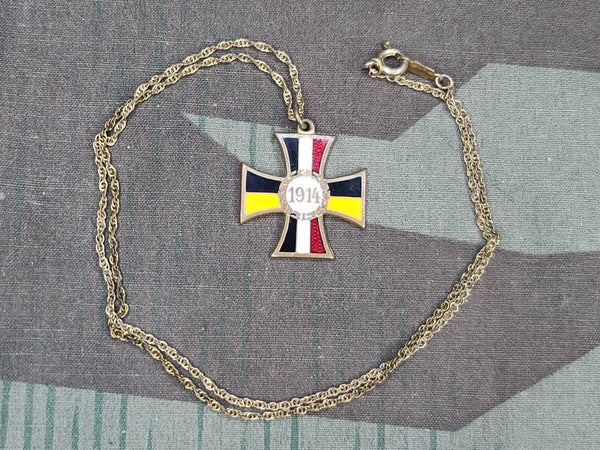 WWI 1914 Iron Cross Necklace with German and Austrian Flag