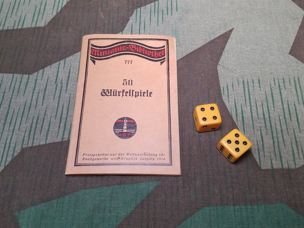 WWI German 1914 Dice Game Book with 2 Bakelite Dice