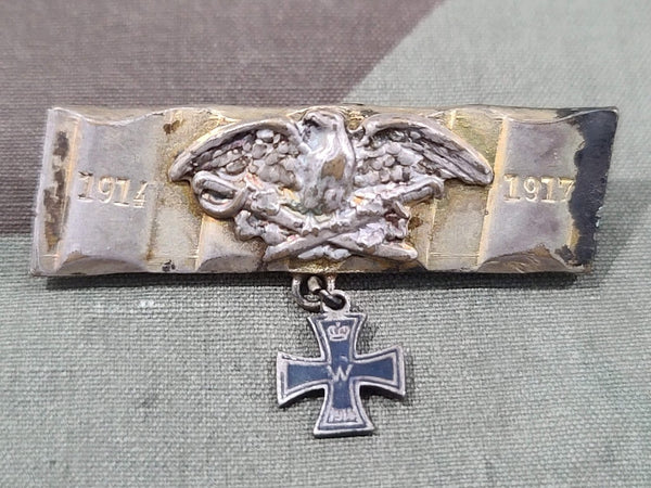WWI German Brooch Pin with Iron Cross - Made from Artillery Shell Band