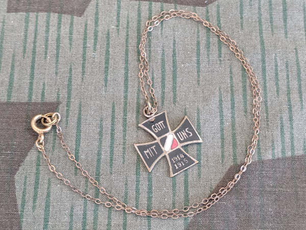 WWI German Gott Mit Uns 1914 1915 Iron Cross Sweetheart Necklace