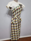 Brown, Yellow & Green Plaid Dress <br> (B-36" W-28" H-37")