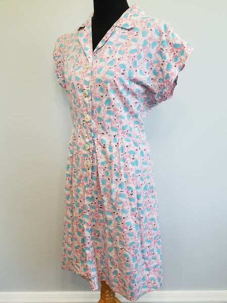 Pink Blue White Flower Print Dress <br> (B-47" W-38" H-48")