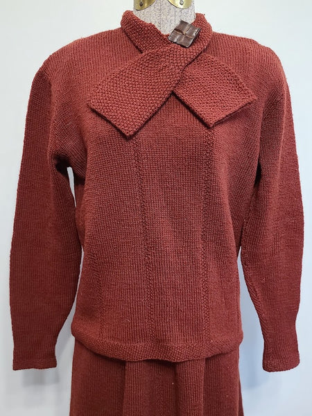 Dark Red Knit Sweater and Skirt Set <br> (B-42" W-24"-30" H-42")