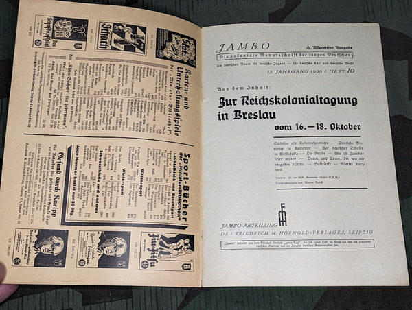Jambo Oktober 1936 Colonial Young German Magazine