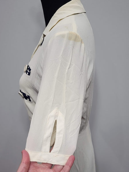 White Dress with Blue Accents <br> (B-39" W-28" H-38")